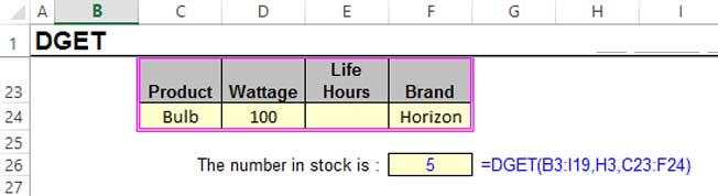 Advanced Excel Formulas - DGET Function Description With Example